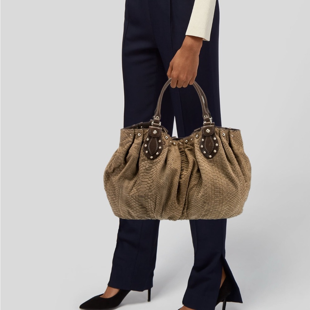 Gucci Studded Python Snake Leather Pelham Slouchy… - image 3